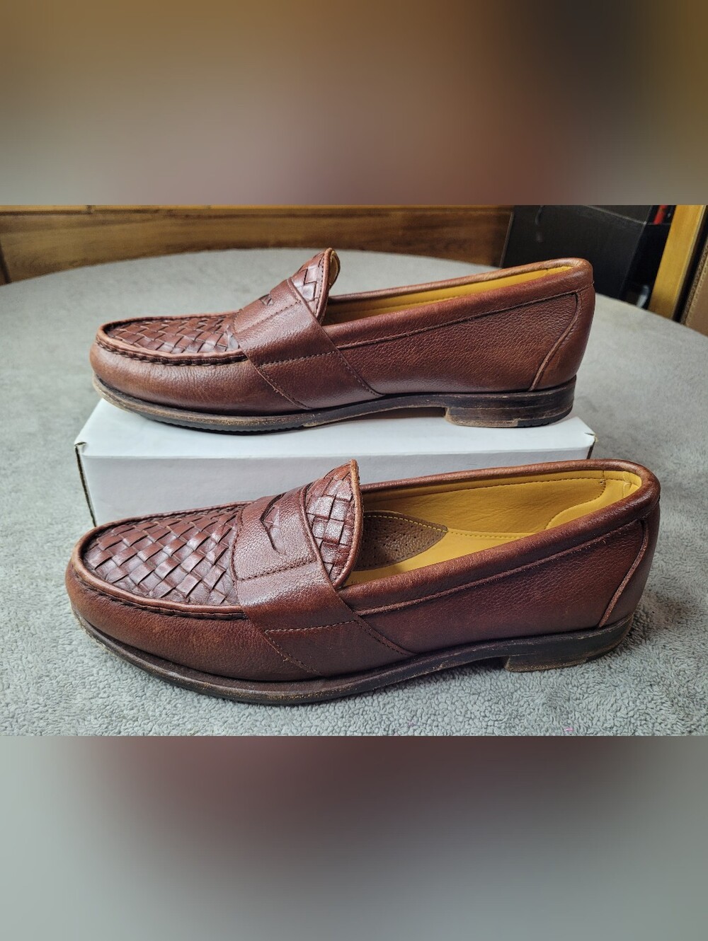 Vintage FootJoy Penny Loafers Mens 9.5 C Handsewn Brown Woven Leather 79276 USA - Picture 3 of 7
